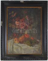 Markup Béláné, Braunstein Valéria (?-?): Virágcsendélet. Olaj, vászon, sérült fa keretben, 65×49 cm