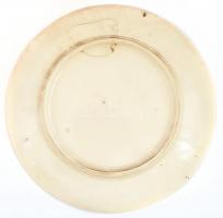 Porcelánfajansz tál, florális-madaras motívummal díszített, kézzel festett, 1890-1910 körül, két szá...