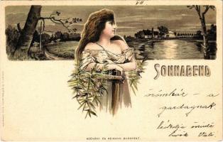 Sonnabend. Verlag v. M. Kimmelstiel & Co. Art Nouveau lady litho art postcard s: H. Fründt (fl)
