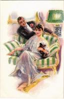 1920 Romantic couple. Italian lady art postcard. ERKAL No. 318/4. s: Usabal