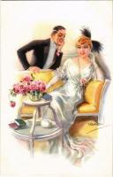 1920 Romantic couple. Italian lady art postcard. ERKAL No. 318/2. s: Usabal