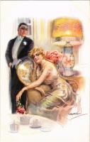 1920 Romantic couple. Italian lady art postcard. ERKAL No. 318/3. s: Usabal