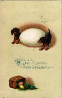 1931 Húsvéti üdvözlet / Easter greeting card, dogs with eggs. litho (EK)
