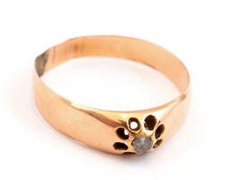 Arany(Au) 14K gyűrű, kővel, jelzett, javított, méret: 59, bruttó: 2,2 g