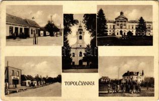 1933 Kistapolcsány, Topolcianky; kastély, templom, Bata és J. Ruzicka üzlete / castle, church, shops  (fl)