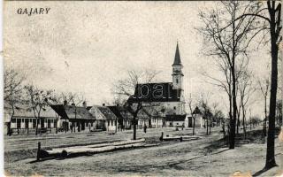 Gajar, Gairing, Gajary; Fő utca, templom / main street, church (EB)