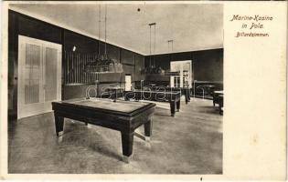 1914 Marine-Kasino in Pola. Billardzimmer / Austro-Hungarian Navy, K.u.K. Kriegsmarine, marine casino in Pula, billiard room, pool tables, interior (Rb)