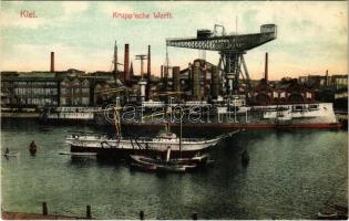 Kiel, Kruppsche Werft / German Navy warships and u-boats, submarines shipyard. Photo-Chrom von A. Sternberg 9828.