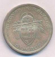 1938. 5P Ag "Szent István" T:1-,2 patina, ph. Adamo P8.1