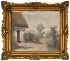 Sinka jelzéssel: Virágod udvar. Olaj, vászon, jelzett, díszes fa keretben, 39×50 cm