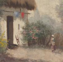 Sinka jelzéssel: Virágod udvar. Olaj, vászon, jelzett, díszes fa keretben, 39×50 cm