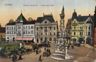 Újvidék, Ferenc József tér, emlékmű, Kovács József üzlete, Első Magyar Biztosító Társaság / square, shops, insurance (fa)