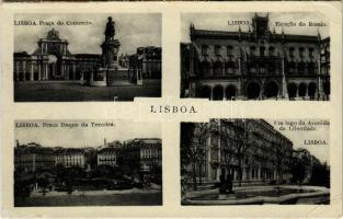 1938 Lisboa, Lisbon; Praca do Comercio, Estacao do Rossio, Praca Duque da Terceira, Um lago da Avenida da Liberdade / square, street view, fountain (Rb)