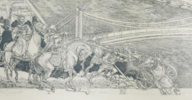 Kádas István (1941-): Gellért püspök. Rézkarc, papír, jelzett, számozott (40/100), üvegezett keretbe...