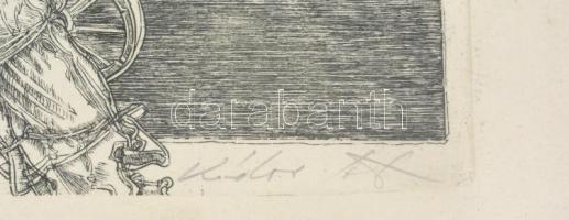 Kádas István (1941-): Gellért püspök. Rézkarc, papír, jelzett, számozott (40/100), üvegezett keretbe...