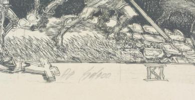 Kádas István (1941-): Gellért püspök. Rézkarc, papír, jelzett, számozott (40/100), üvegezett keretbe...