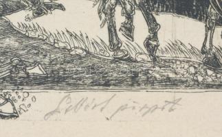 Kádas István (1941-): Gellért püspök. Rézkarc, papír, jelzett, számozott (40/100), üvegezett keretbe...