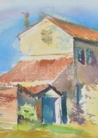 Vincze László (1934-2020): Ház zöldellőkerttel. Akvarell, papír, jelzett és datált (Vincze L 93), 34...