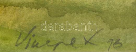 Vincze László (1934-2020): Ház zöldellőkerttel. Akvarell, papír, jelzett és datált (Vincze L 93), 34...