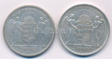 1930. 5P "Horthy Jobbra" Ag + 1939. 5P Ag "Horthy balra" T:2,2-
Adamo P8, P8.2
