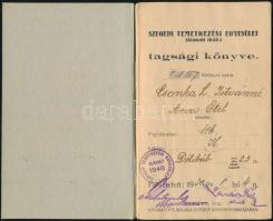 1930 Szegedi Temetkezési Egyesület tagsági könyve, tagdíjbélyegekkel