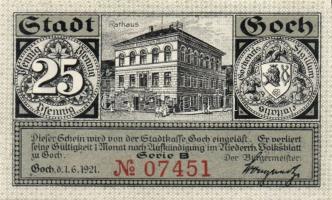 Német Birodalom/Weimari Köztársaság/Goch 1921. Seria"B" 10Pf + 25Pf + 50Pf 3klf db, teljes...