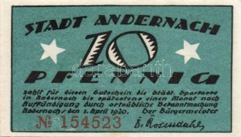 Német Birodalom/Weimari Köztársaság/ Andernach 1920. 10Pf + 25Pf + 50Pf 3klf db, teljes sor T:I