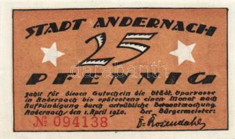 Német Birodalom/Weimari Köztársaság/ Andernach 1920. 10Pf + 25Pf + 50Pf 3klf db, teljes sor T:I