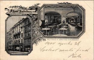 1900 München, Munich; Hotel Habsburg, Café & Restaurant. Bayerstrasse 9. Art Nouveau, floral advertising card