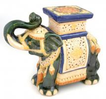 Elefánt, mázas kerámia, keleti ornamentikával díszített, jelzés nélkül, kopásnyomokkal, apró mázhibákkal h: 52, m: 39 cm