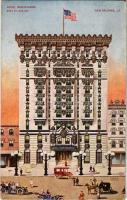 New Orleans, Hotel Monteleone, automobiles, American flag, art postcard. C. B. Mason No. 46. (EK)