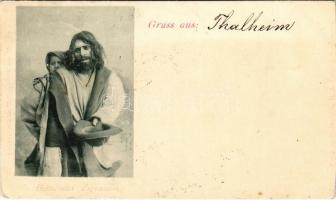 1900 Bettelnder Zigeuner. Siebenbürgische Volkstypen-Karte No. 10. / Erdélyi koldus cigány / Transylvanian folklore, Gypsy beggar (vágott / cut)