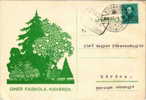 1934 Kisvárda, Diner féle faiskola reklámlapja. Rajta Diner saját levele az Első Magyar Fészekodúgyárnak (EK)