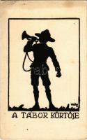 A tábor kürtöse. A KEG (Katolikus Egyetemi Gimnázium) cserkészcsapatok kiadása / Hungarian boy scout art postcard s: Velősy B. (EB)