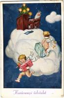 1931 Karácsonyi üdvözlet / Christmas greeting card with angels delivering gifts. W.S.S.B. 8655/1. (EB)
