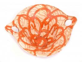 Iparművészi Vállalatos Gorka kaspó, narancs-fehér repesztett mázas kerámia, jelzett, javított,d: 27 ...