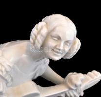 Herendi Déryné porcelán figura, fehér mázas, jelzett, alján Erzsébet Kórház ajándékozási felirattal ...