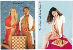 6 db MODERN sakk motívumlap: közte pár erotikus / 6 modern chess motive postcards: some erotic