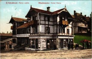 1909 Tátrafüred, Ótátrafüred, Altschmecks, Stary Smokovec (Tátra, Magas Tátra, Vysoké Tatry); Adria szálloda, Kertész Tódor turista üzlete, Izabella háziipar. Cattarino S. utóda Földes Samu kiadása 16. sz. / Hotel Adria, souvenir shop (EK)