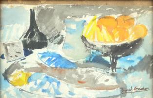 Basch jelzéssel: Csendélet. Akvarell, papír, üvegezett fa keretben, 16x22,5 cm