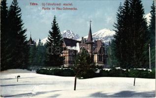 1909 Újtátrafüred, Neu-Schmecks, Novy Smokovec (Tátra, Magas Tátra, Vysoké Tatry); nyaraló télen. Cattarino S. kiadása 240. sz. / villa in winter (EK)