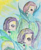 Vaszary jelzéssel: Virágos arcok. Akvarell, papír, üvegezett, kissé sérült fa keretben, 59,5x44 cm