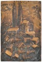 Veszprémi Imre (1932-): Tihany. Bronz falikép, jelzett, 29,5×20 cm