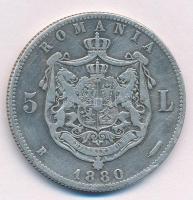 Románia 1880B 5L Ag "I. Károly" T:2- ph. 
Romania 1880B 5 Lei Ag "Carol I" C:VF...