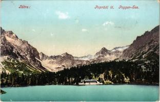 1909 Tátra, Magas Tátra, Vysoké Tatry; Poprádi tó. Cattarino S. utóda Földes Samu 214. sz. / Popper-See / Popradské pleso / lake