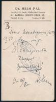 1917 Dr. Heim Pál (1875-1929) által kitöltött és aláírt recept, bélyegzéssel