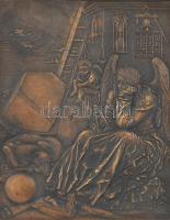 Szabó György (1947-) Melankólia (Dürer után). Bronz, fa keretben. Jelzett. 18x20 cm