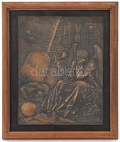 Szabó György (1947-) Melankólia (Dürer után). Bronz, fa keretben. Jelzett. 18x20 cm