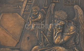 Szabó György (1947-) Melankólia (Dürer után). Bronz, fa keretben. Jelzett. 18x20 cm