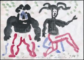 Lossonczy Tamás (1904-2009): Ketten. Akvarell, papír, jelzett, 21×29,5 cm